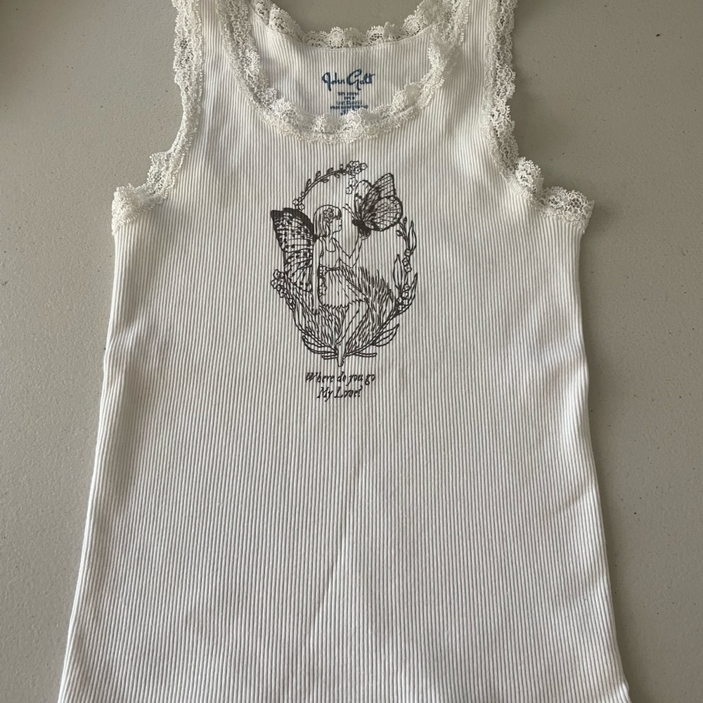 Where do you go my love, white tank top.